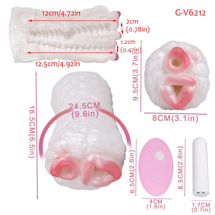 ELKKOST White Pocket Pussy  Stroker Wireless Control Vibrating Monster Male Masturbator for Men Realistic Dual-hole Vagina Anal