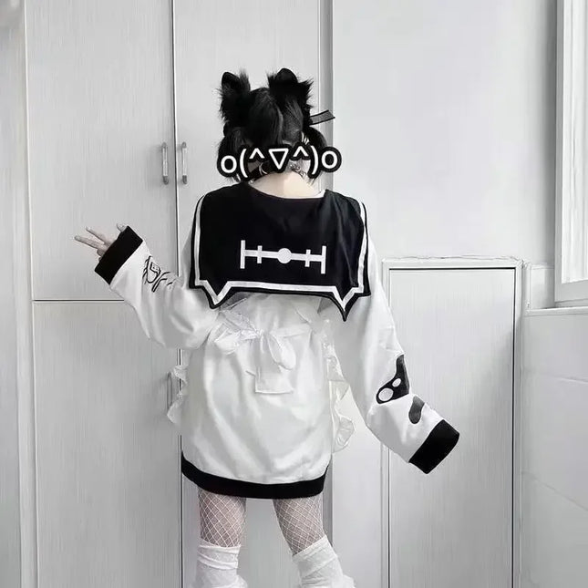 Harajuku Kawaii Sailor Collar Coat Women New  Pink Cardigan Y2k E-Girl Long Sleeve Loose Tops Mujer Sweatshirt