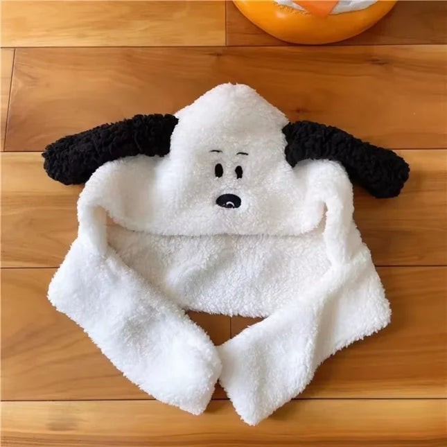 Snoopy Kawaii Plush Hat Women Girls Winter Autumn Headgear Peripheral Cute Creative Plush Scarf Fashion Wool Ear Hat Scarf Gift