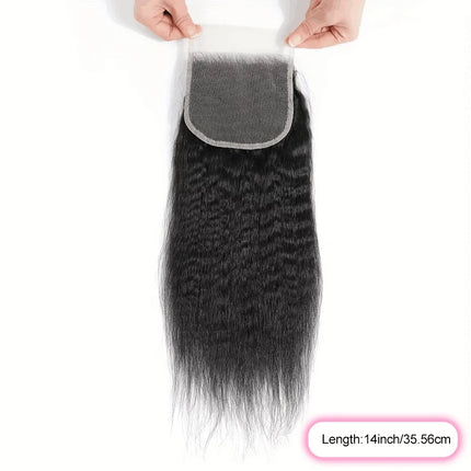4x4 Lace Closure Kinky Straight Frontal Closure Pre Plucked With Baby Hair Bleached Knots Virgin Unprocessed Hair Yaki Straight