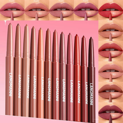 12 Colors Waterproof Lip Liner Pencil Matte Red Brown Plumping Lip Stain Long-Lasting Smooth Perfect Outline & Filling Lips