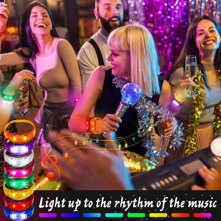 12-240Pcs LED Glow Bracelets Sound Activated Light Up Bracelets for Adults & Kids with Flashing LED Strobe for Night Events