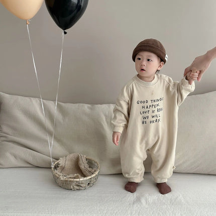 2026 Autumn New Baby Casual Romper Newborn Toddler Boy Long Sleeve Letter Print Jumpsuit Cotton Loose Infant Clothes 0-24M