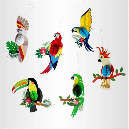 6 Tropical Bird Beehive Paper Cuttings Parrot Hawaiian Summer Beach Party Hanging Decor Bar Classroom Supplies