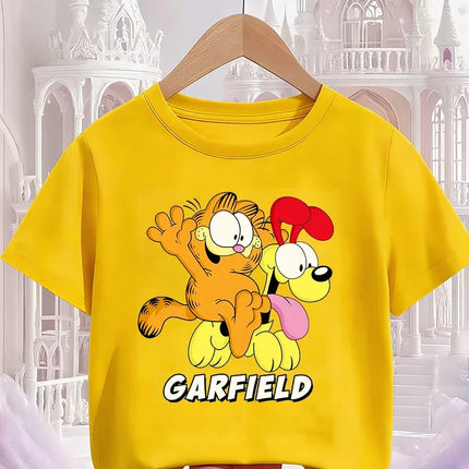 Summer Garfield Fashion T Shirt Children Boys Girls Cute Kawaii Cartoon Crew Neck Street Casual Wear 3 14T