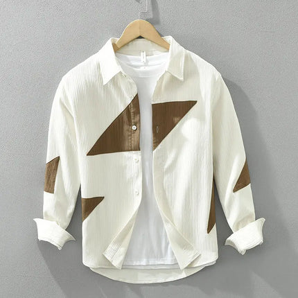 Men's New Spring Autumn Contrast Patchwork Trend Blouse Long Sleeve Polo Neck Loose Fashion Shirt Tops Casual Korean Men Clothes