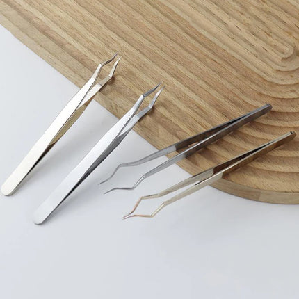 1Pc Stainless Steel Curved Tip Lash Extension Tweezers Anti Slip Straight Tweezers High Precision Nail Art Makeup Beauty Tools