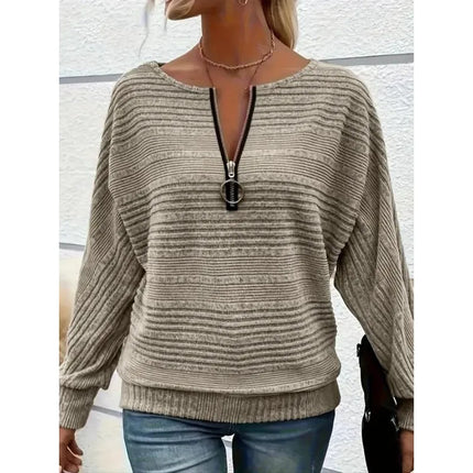Plus Size New Autumn Women's Casual Solid Color Long-sleeved Zipper Pullover Top T-shirt For Women Streetwear