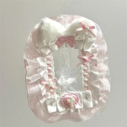 Sweet DIY Plush Card Holder with Ribbon Anime Lace Photocard Case Lolita Idol Display Photo Protector Case Card
