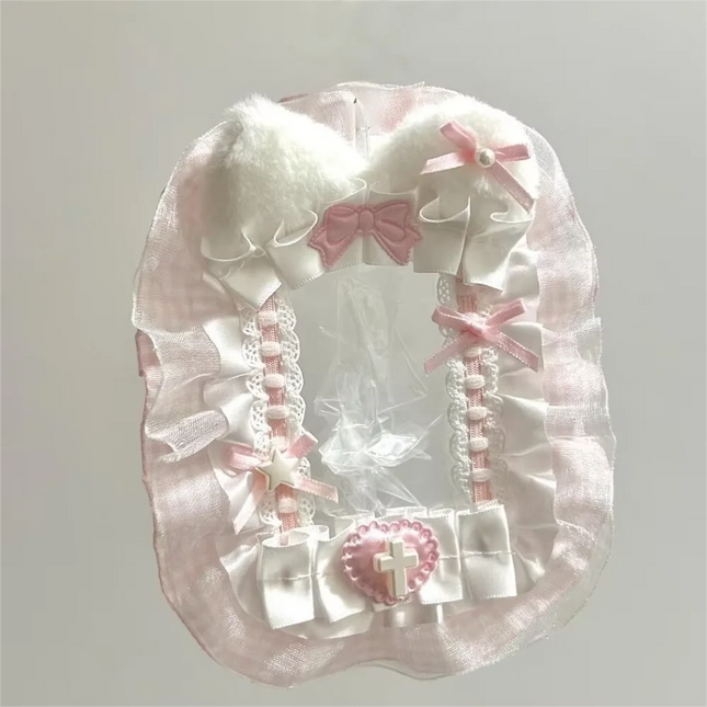 Sweet DIY Plush Card Holder with Ribbon Anime Lace Photocard Case Lolita Idol Display Photo Protector Case Card