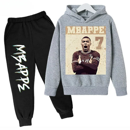 Spring Autumn Children's Hoodie Set Mbappe Print Plus Sweatshirt Pants Suits Sports Kid Tracksuit 2-piece Set Boys Girls Clothes