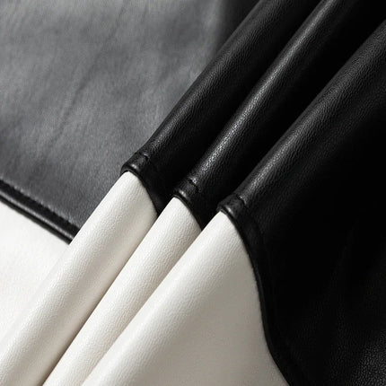 Splice Color Stripe Pu Leather Lapel Collar T Shirt Black Purple Red Polo Shirt Men Women High Quality Casual Short Sleeve Tops