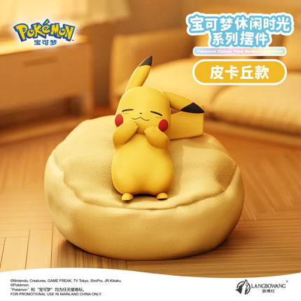 Pokemon Anime Action Figures Leisure Time Series Sleeping Position Ornament Pikachu Meowth Rowlet Model Toys Birthday Gift