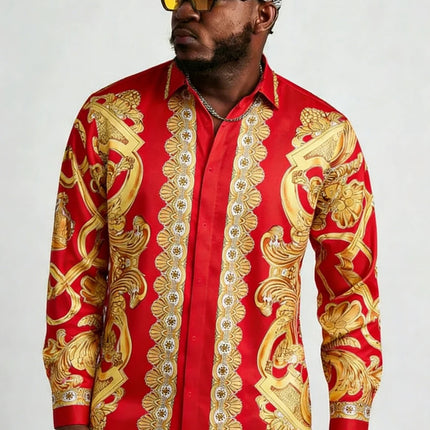 Men's Plus Size XS-6XL Long Sleeve Collar Shirt Colorful Baroque Pattern 3D Printed Shirt Hawaiian Vacation Social Mens Clothing