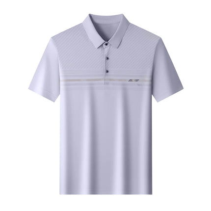 Summer Gentle Men's Polo Shirt Striped Pattern Ice Silk Short Sleeve Smooth Breathable Office Daily Commute Top