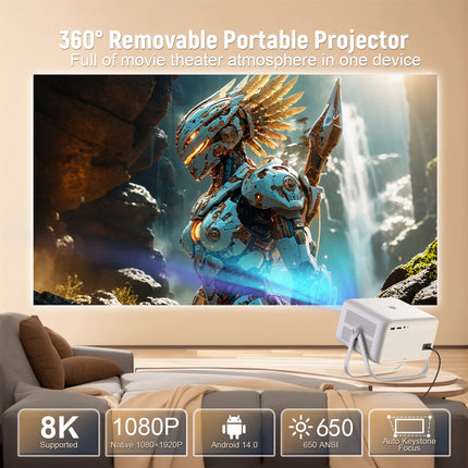 Velec New Projector 8K Video Decode 650 ANSI 1080 Auto Focus Android 14 Smart Portable Outdoor Movie Projector Home Theater