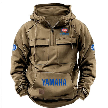 YAMAHA Zipper Hoodie for Outdoor Sports Enthusiasts, 2026 New Men's Fashion Half-Zip Pocket Autumn-Winter Hooded Sweatshirt