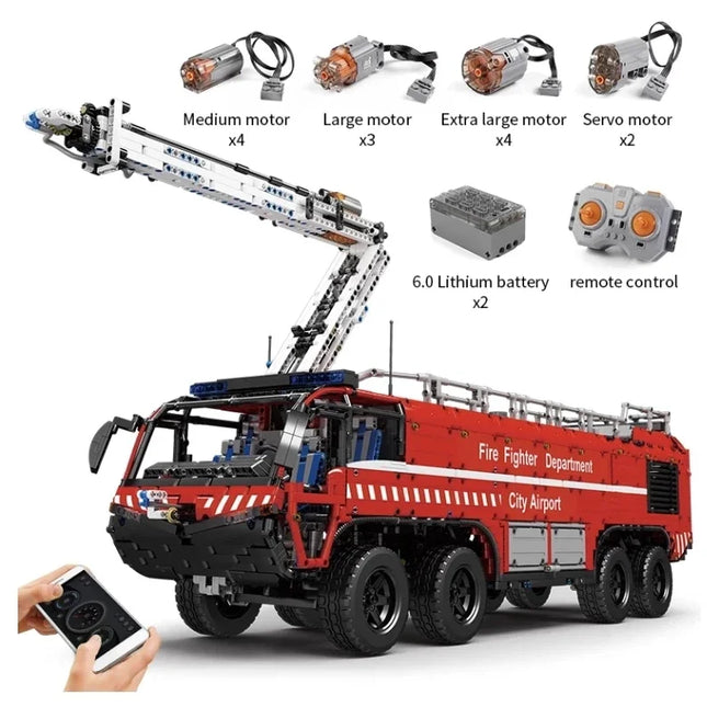 MOULD KING 19004S High-Tech Toys The MOC-4446 RC Motorized Airport Crash Tender Model Building Blocks Bricks Kids Christmas Gift