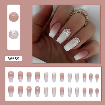 Fresh Flower 24 Pcs Press on Nails Pink Nail polish Glossy Artificial Finger Manicure Reusable False Nails for Women