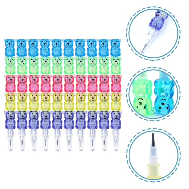 Ciieeo Stackable Plastic Bear Pencils - 10Pcs Colored Stacking Point Pencils for Birthday Favors