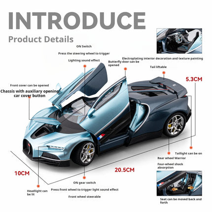 Alloy Model Bugatti tourbillon 24 Scale Diecast car Model Toy with Sound &Light Pull Back Boys Gift collectible ornaments