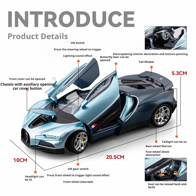 Alloy Model Bugatti tourbillon 24 Scale Diecast car Model Toy with Sound &Light Pull Back Boys Gift collectible ornaments