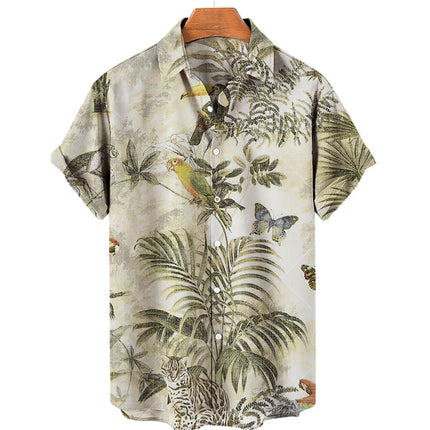 Men's casual shirt plant printed summer clothing Hawaiian short sleeved 2023 medieval vintage beach vacation top