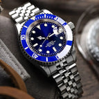 Miyota-glass back / blue dial-jubilee