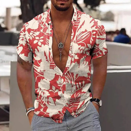 2023 Summer Animal Crane Men's Hawaiian Shirt 3d Plant Floral Print Plus Size Beach Flower
