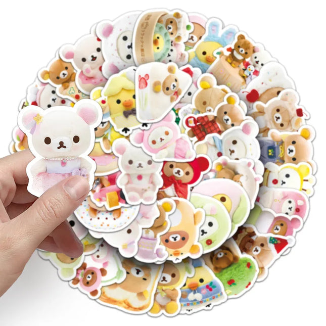 10/54pcs Rilakkuma Cute Stickers Anime Relaxed Bear DIY Art Supplies Notebook Stationery Paster Water Cup Decor Classic Toy Gift