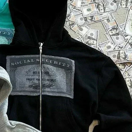 Gray Y2K Harajuku Dollar Print Hoodie Euro Street Style Best Seller Viral Harajuku Inspired Gray Cash Graffiti Design Streetwear