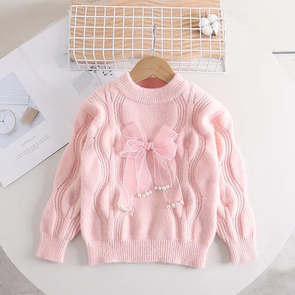 Children's Sweaters Foreign Style Jumper with Bow Twist Winter Clothes for Girls Knitted Sweater Children Clothes Boys