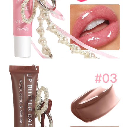 Hose Pearl Chain Lip Butter Balm Glaze Waterproof Lasting Gloss Moisturizing Water Light Mirror Lipstick Shine