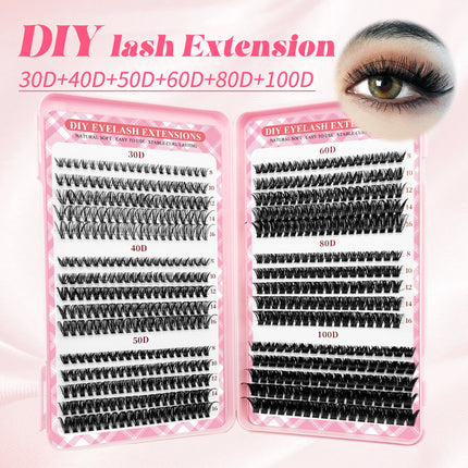 LAKANAKU 168 Fans Diy Cluster Lashes Cat Eye Lashes Invisible Band Premium Mink Manga Lash Clusters