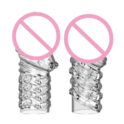 New 2PCS Crystal Penis Sleeve Glans Cover Penis Enlargement Penis Extender Exerciser Sex Toys For Men Sex Products