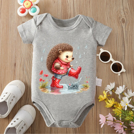 100% Cotton Bodysuit Retro Hedgehog Likes Rainy Day Onesie Comfortable Cloths for Baby Jumpsuit for 0 To 12 Months Newborn
