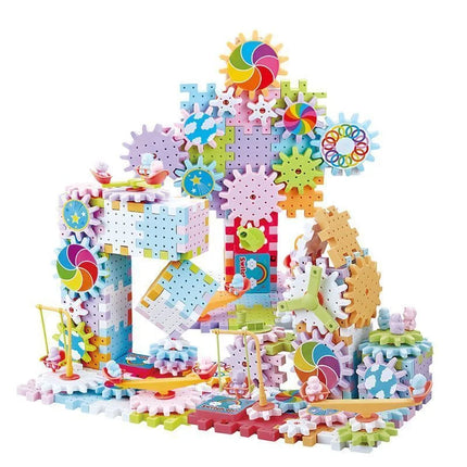 Electric Gear Building Toy Set Motorized Spinning Gears Set Gear Rail Car Big Building Blocks STEM Construction Toy Set