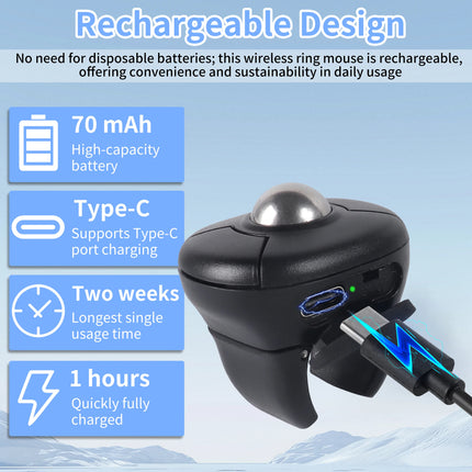 Trackball Ring Mouse Bluetooth Wireless Dual-mode Air Mouse for PPT Browsing Tiktok YouTube Novel Page Turning PC Tablet Phone