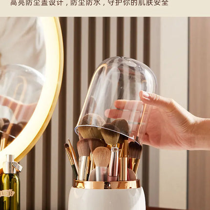 Luxury Light Makeup Brush Holder Dustproof Rotating Cup Organizer for Lipstick Eyebrow Pencil - Elegant Storage Solution