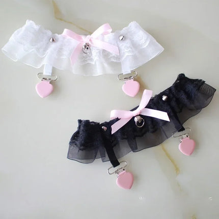Women Lace Thigh Garter Bow Heart Leg Ring Sexy Suspender Socks Clip Kawaii Lolita Leg Loop Clip Garter Belt Stockings Garters