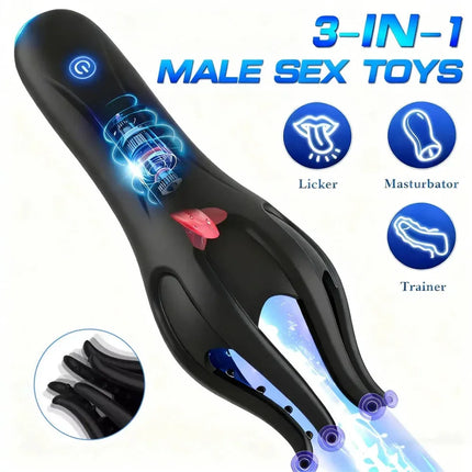 Glans Trainer Vibrating Tongue Licking Masturbators for Male 10 Vibration Modes Powerful Penis Delay Endurance Training Sex Toys