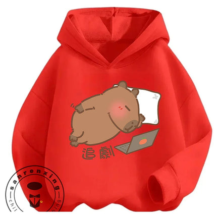 Kids Capybara Street Casual Hoodie Boys Girls Autumn Winter Cute Kawaii Fashion Cartoon Outdoor Tops 3 14 Years