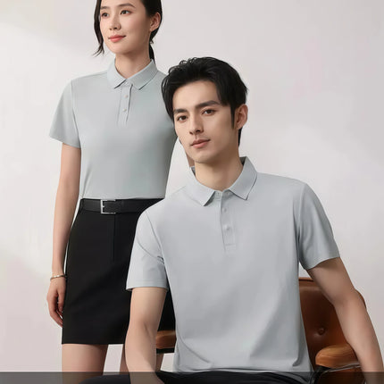 6XL Anti-Wrinkle Pearl Weave Cool Feeling Solid Color Polo Shirt Seamless Collar Four Button Men's T-Shirt Summer Breathable