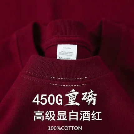American 450g Solid Heavyweight Cotton Short Sleeve T-Shirt  Loose Casual Men's and Women's Hundred Basic Tops