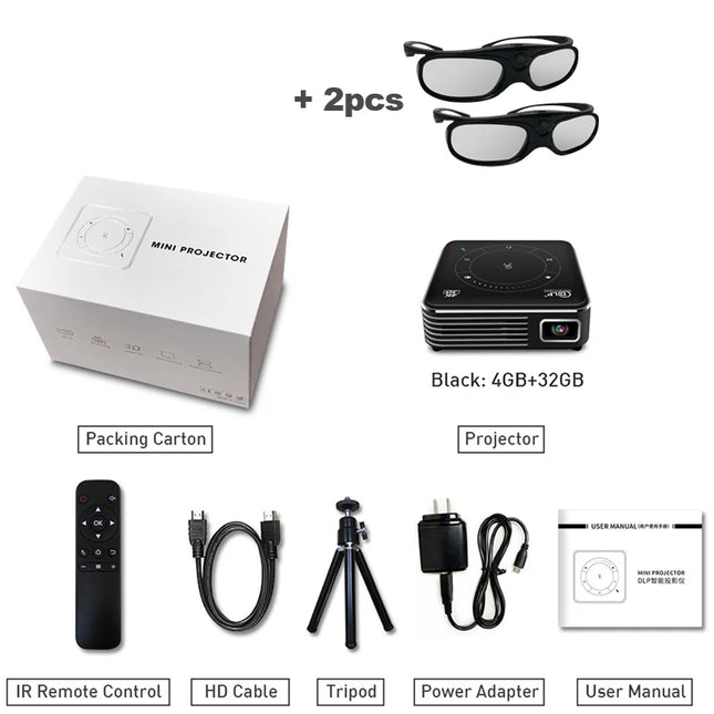 VIVICINE P11 Mini Portable Projector Android 9.0 DLP 4K Support Pocket 3D WiFi BT Battery 1.5H Power Bank Home Theater