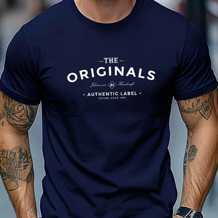 100% pure cotton men's loose T-shirt breathable casual fashion letter pattern printed short sleeved round neck top