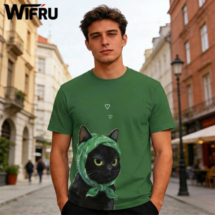 Abstract Artistic Cat Illustration Print T-Shirt Men Women Harajuku Summer Casual Top Funny Modern Minimalist Cat Graphic Tee
