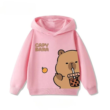 Cartoon Capybara Print Children's Hoodies Casual Fashion Comfortable Cute Boy Girl Hooded Sweatshirt Warm Pullover Autumn Winter