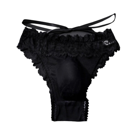 1pc Men's Bow Mesh Lace Hollow Out Briefs Ultra-thin Underwear 3D Bulge Pouch See Through Panties Low Waist Breathable Lingerie
