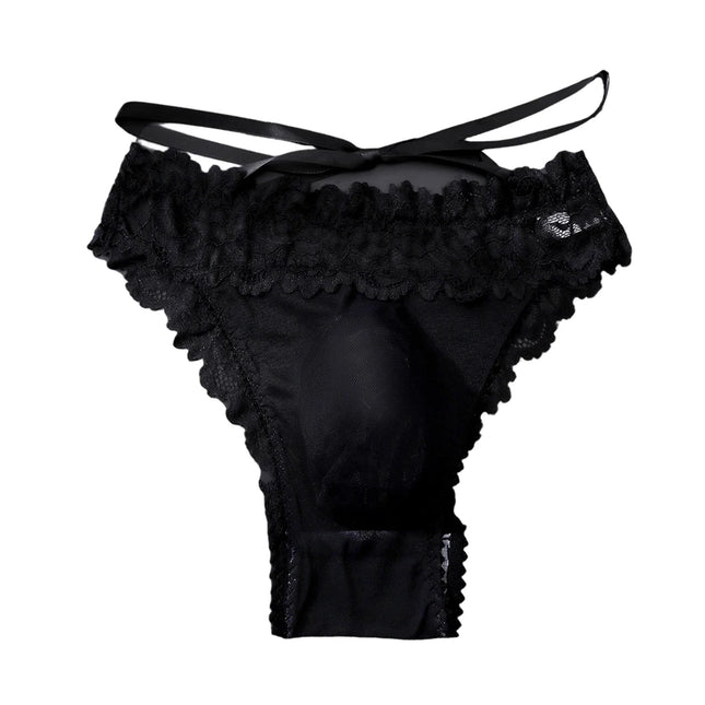 1pc Men's Bow Mesh Lace Hollow Out Briefs Ultra-thin Underwear 3D Bulge Pouch See Through Panties Low Waist Breathable Lingerie